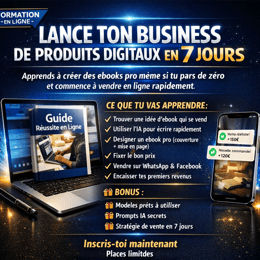 LANCE TON BUSINESS DE PRODUITS DIGITAUX EN 7 JOURS (Apprends à Créer des Ebook Pro avec l'IA)