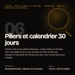 Cours 06 · Piliers et calendrier 30 jours