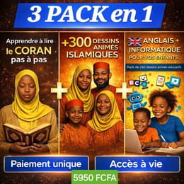 PROMO: 3 PACK en 1 : Coran, Arabe, Anglais & Éducation Enfants
