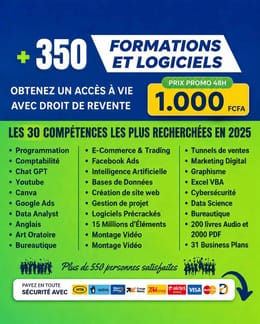 « +500 Formations Premium et Logiciels avec droit de revente – 1 000 FCFA