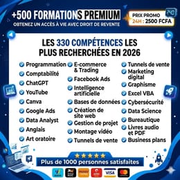 Pack Premium : +500 Formations Vidéos & Logiciels + Accès à Vie + Droit de Revente