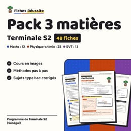 Pack 3 matières Terminale S2 – Maths, PC, SVT (48 fiches, PDF)