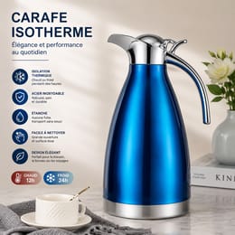 Carafe isotherme élégante en bleu métallique