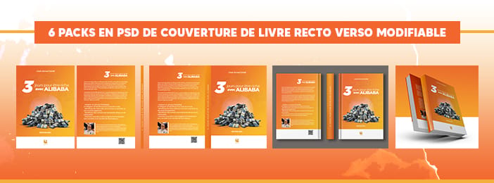 6 PACKS EN PSD DE COUVERTURE DE LIVRE RECTO VERSO AVEC DES MOCKUPS MODIFIABLE