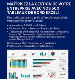 PACK DE 750 TABLEAUX DE BORD EXCEL AUTOMATISÉS + DIVERS PROGICIELS & APPLICATIONS EXCEL DE GESTION