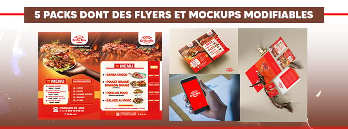 5 PACKS MODERNES PROFESSIONNELS DONT DES FLYERS ET MOCKUPS MODIFIABLES