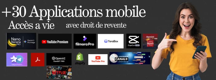 Mega Pack de plus de 30 applications mobile premium+ accès a vie + avec droit de revente