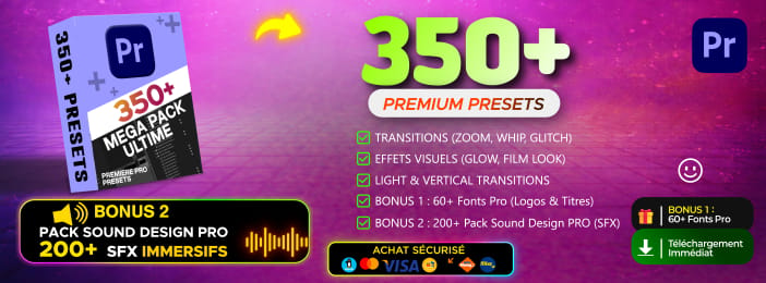 MEGA PACK ULTIME +350 Presets & 🎁(60+ POLICES PRO + 200 SFX PRO), (Compatible Premiere Pro)