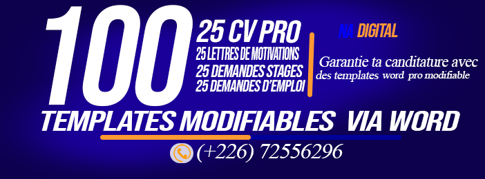 100 TEMPLATES MODIFIABLE (25 CV, 25 lettres de motivations,25 demdes de stage, 25 demndes d'emploi)