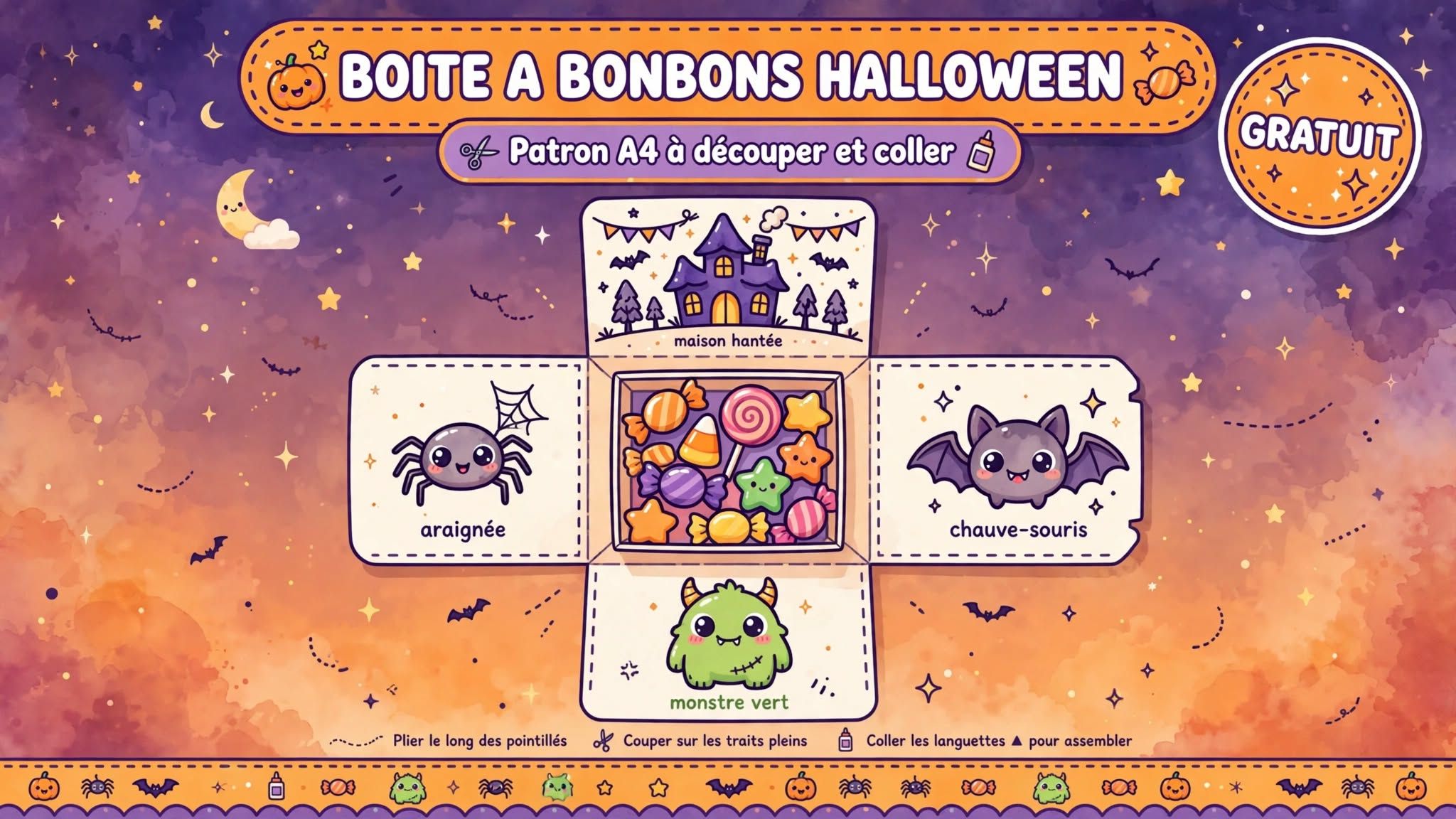 Boîte à Bonbons Halloween - Patron A4 à Découper et Coller [GRATUIT]