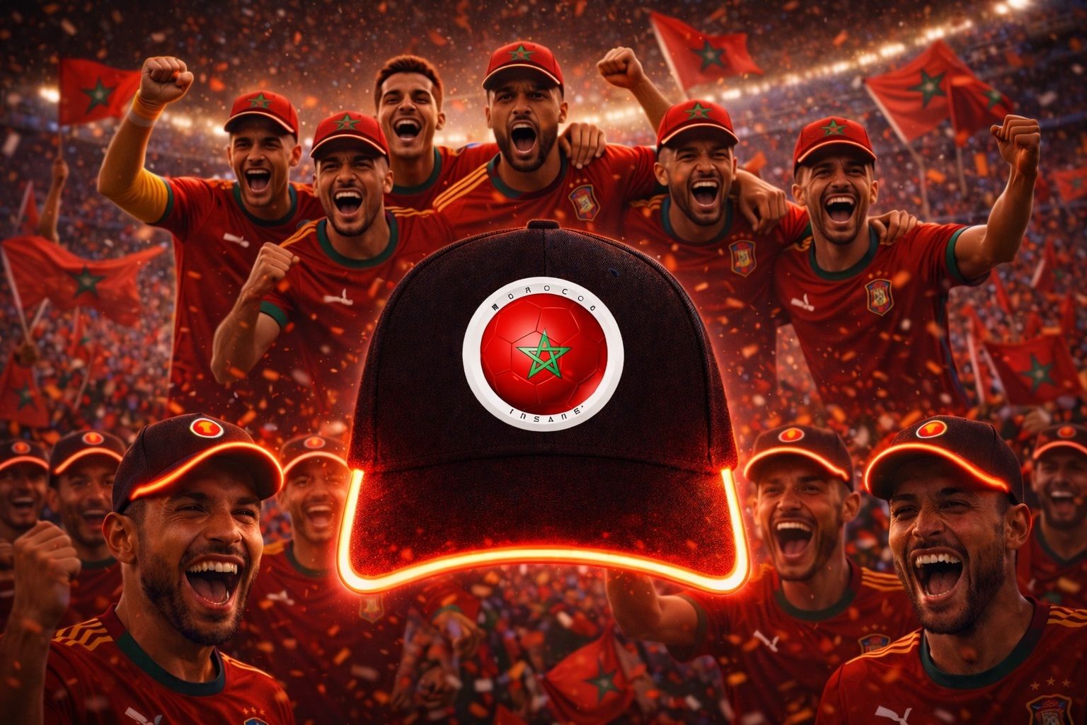 Morocco Xcap - Insane - SONO-Luminous Cap for football fans - Bundle - 10pcs