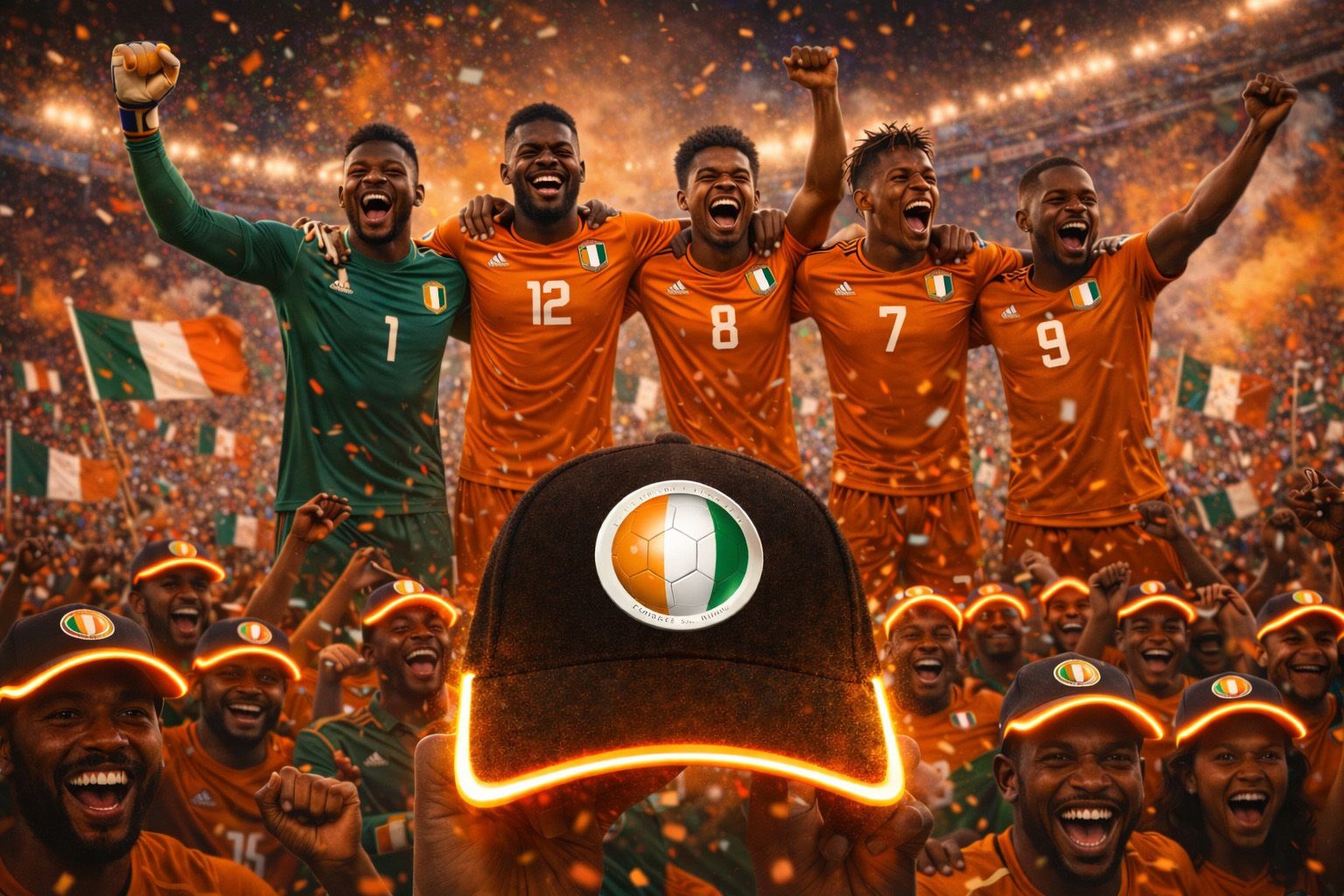 Cote d'ivoire Xcap - Insane - SONO-Luminous Cap for football fans - Bundle - 5pcs