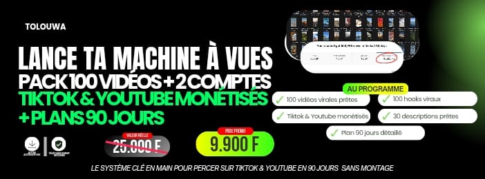 Lance ta Machine à vues  Pack 100 videos + 2 comptes monétisés
