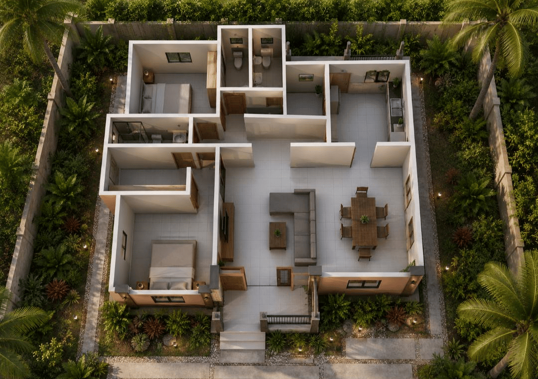 Projet Maison Africaine Contemporaine de 2 chambres – Pack Documents Techniques Complets