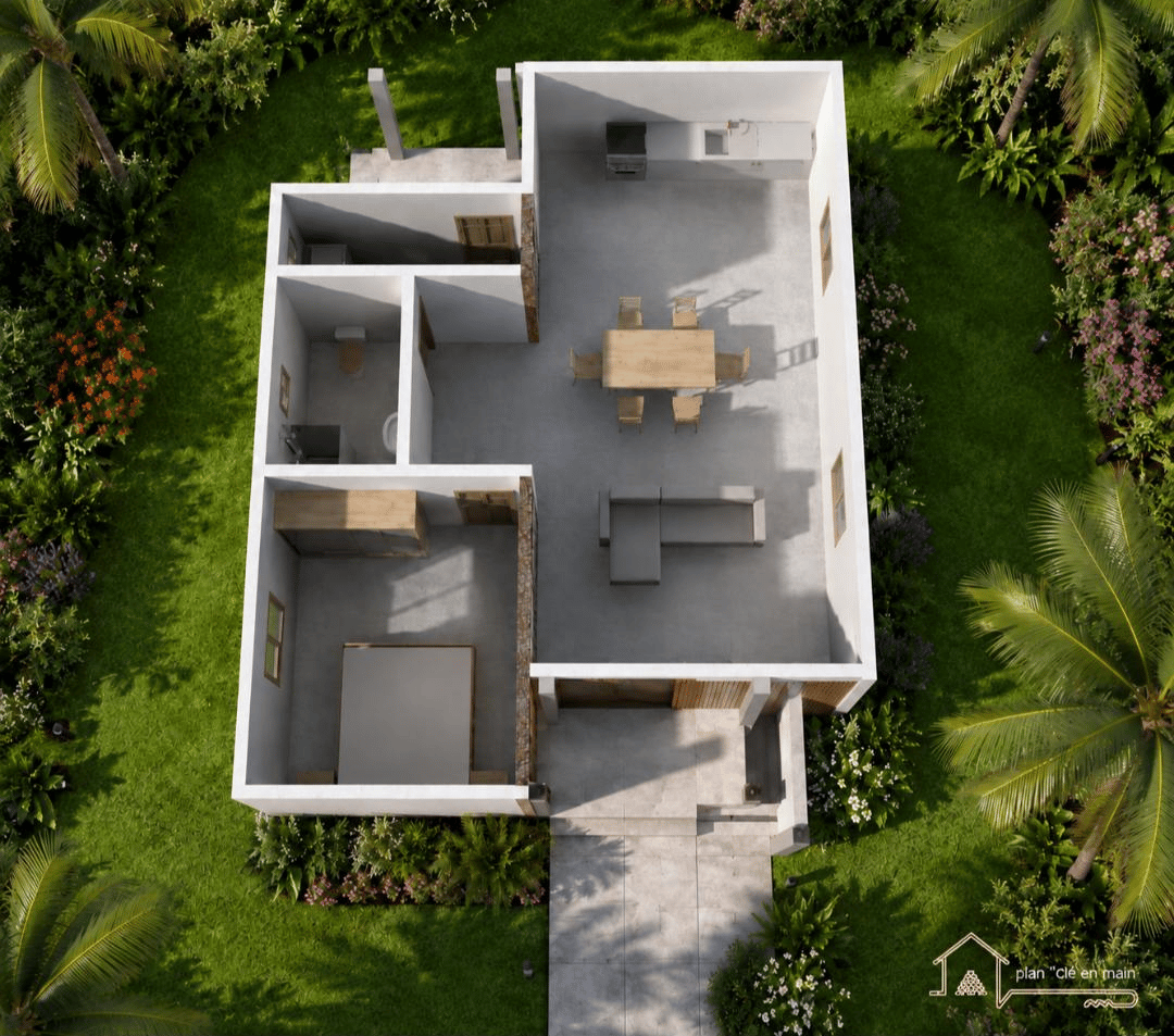 Projet Maison Contemporaine Tropicale de 1 Chambre – Documents Techniques Complets