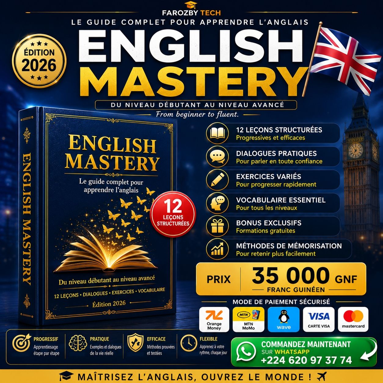 English Mastery — Le guide complet pour apprendre l'anglais (Débutant à Avancé) | E-book PDF