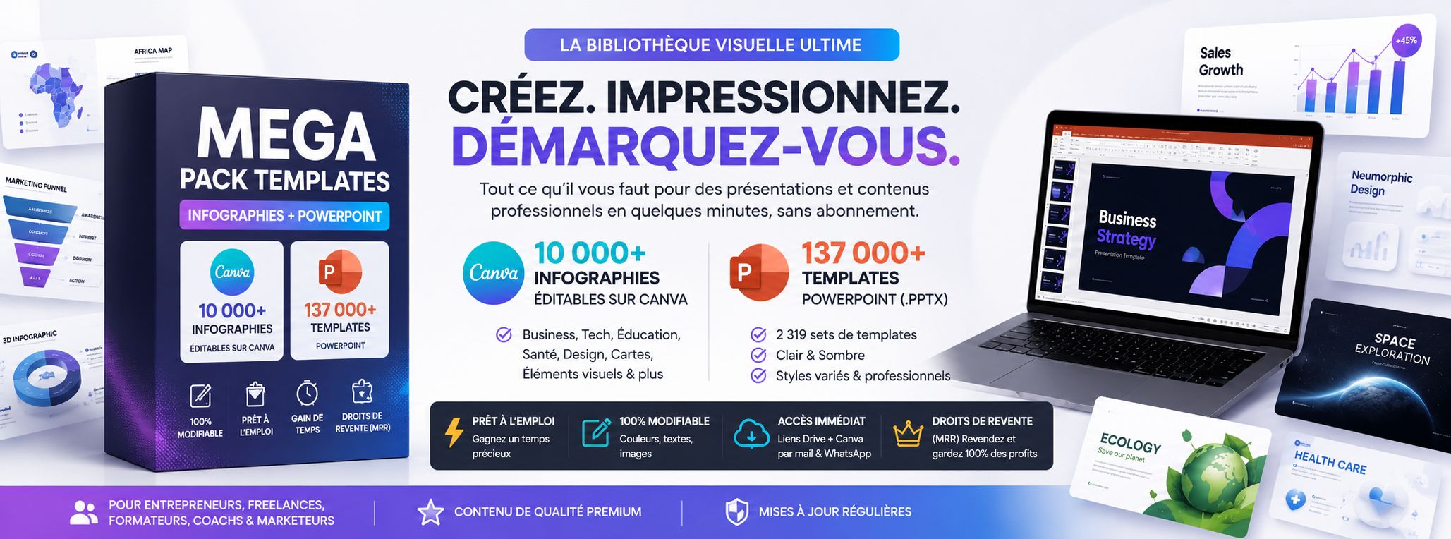 Pack Créatif Pro — 10 000 Infographies & 137 000 Templates PowerPoint Modifiables