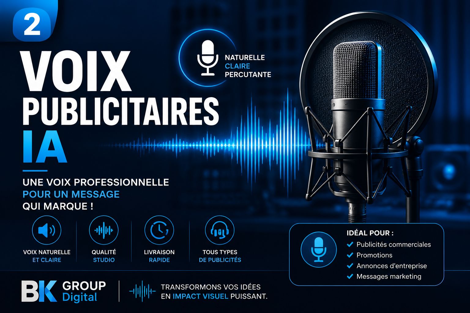 Créez une voix publicitaire IA professionnelle qui booste votre image de marque