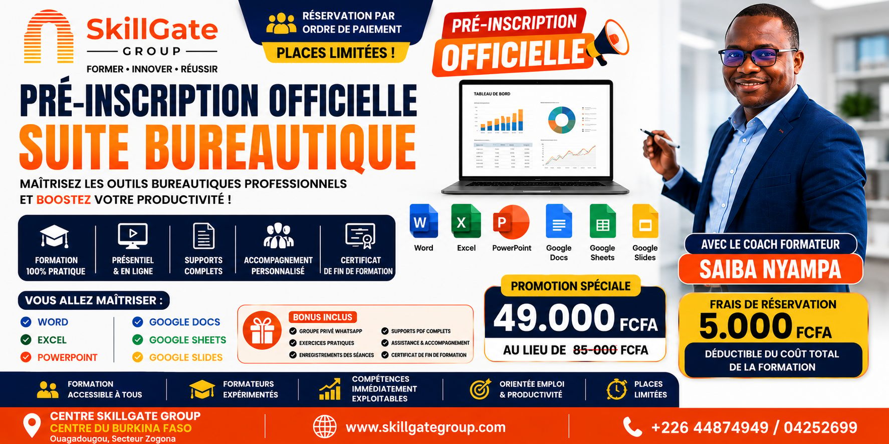 PRÉ-INSCRIPTION OFFICIELLE — SUITE BUREAUTIQUE (Burkina)