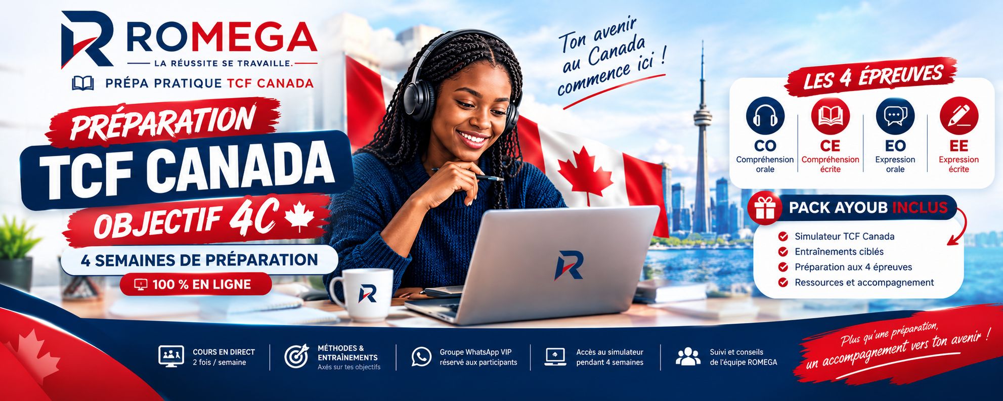 PRÉPA PRATIQUE TCF CANADA — OBJECTIF 4C | 4 SEMAINES EN LIGNE