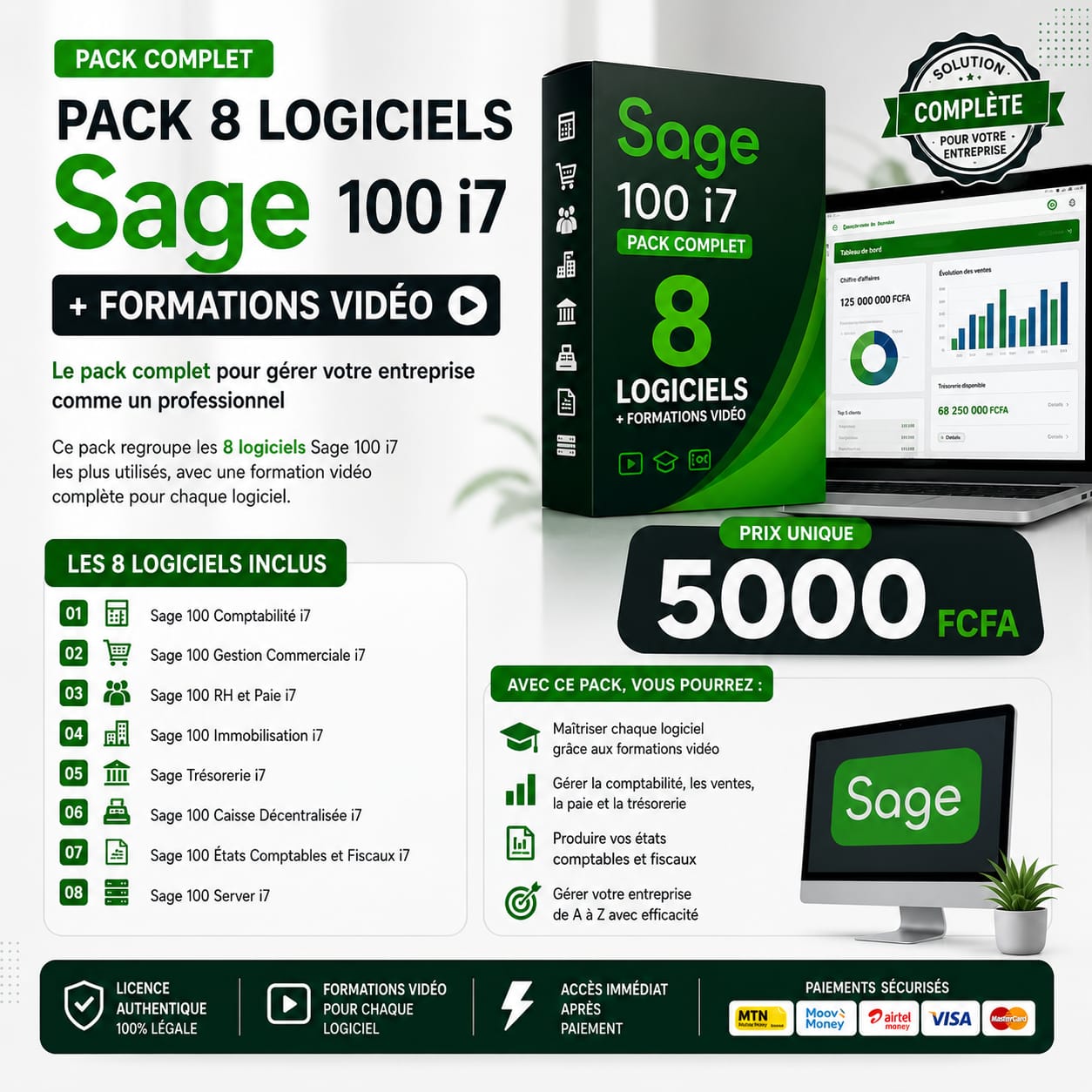 PACK DE 8 SAGE ET FORMATION SAGE 100 I7