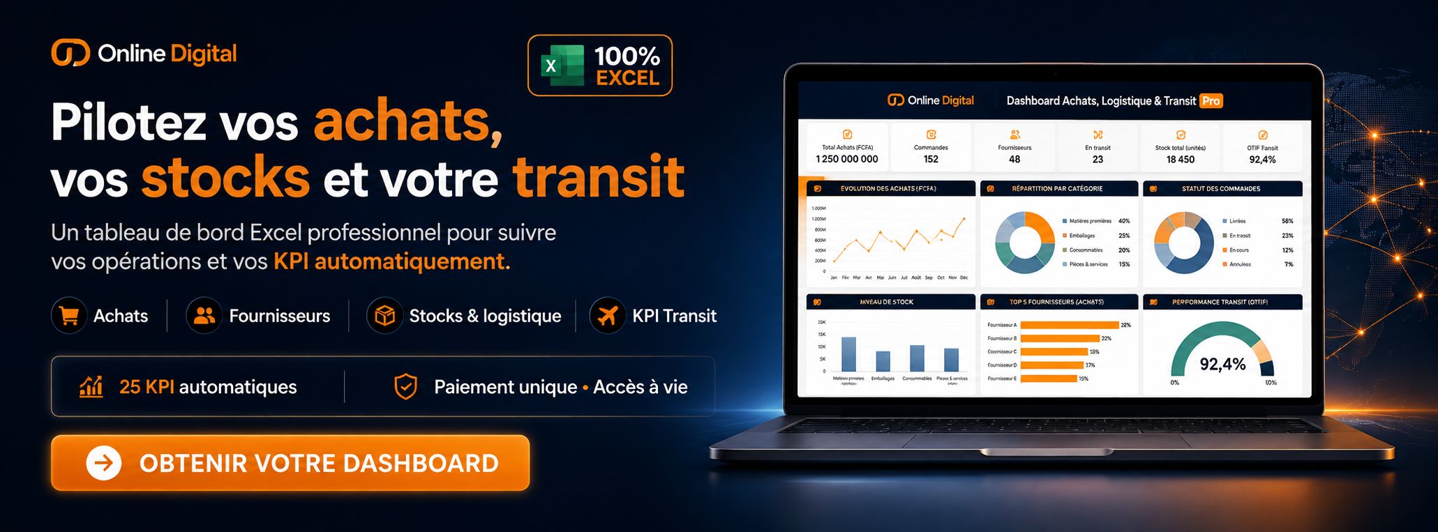 DASHBOARD ACHATS, LOGISTIQUE & TRANSIT PRO