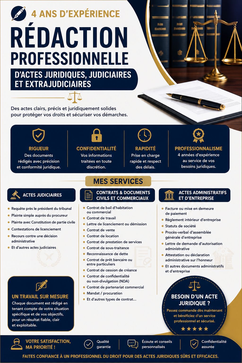 RÉDACTION PROFESSIONNELLE D’ACTES JURIDIQUES- 4 ans d’expérience