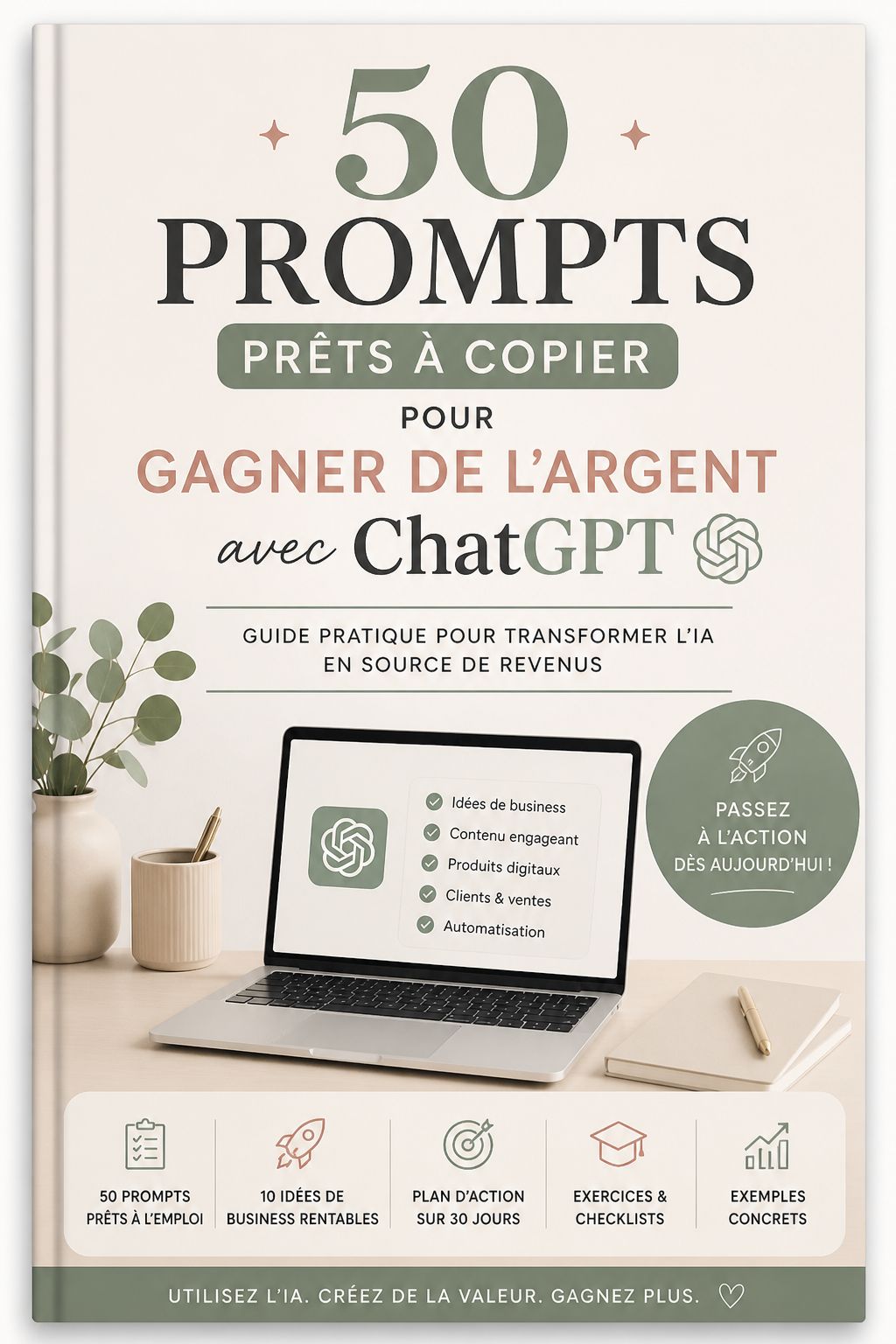 “50 Prompts Prêts à Copier pour Gagner de l’Argent avec ChatGPT”.