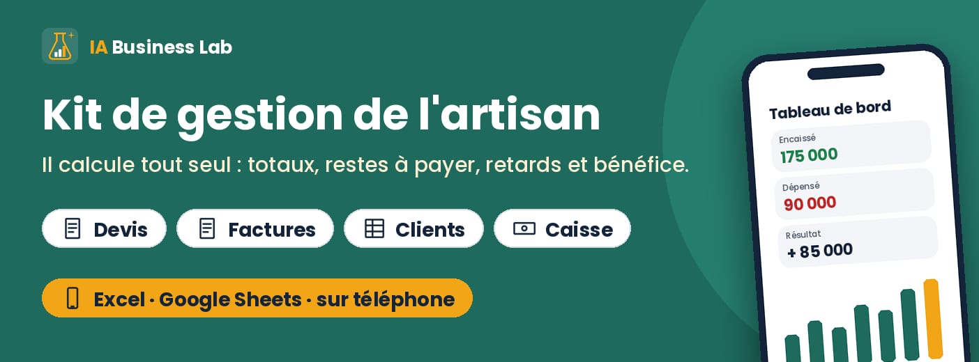 Kit de gestion de l'artisan : devis, factures, clients et caisse en un seul fichier