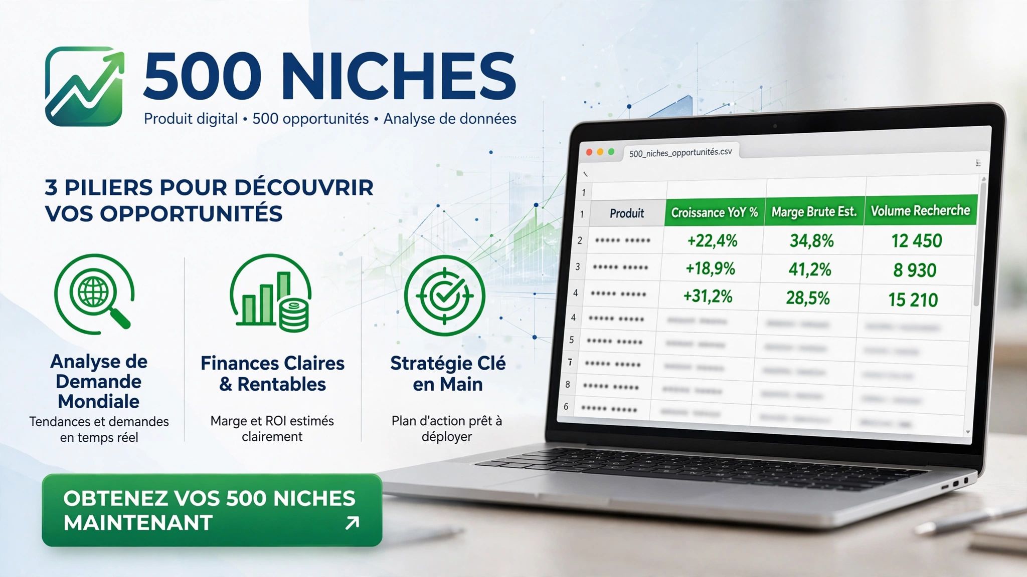 500 Niches Rentables 2026 : +69% Croissance | 70% Marge | Fichier Excel