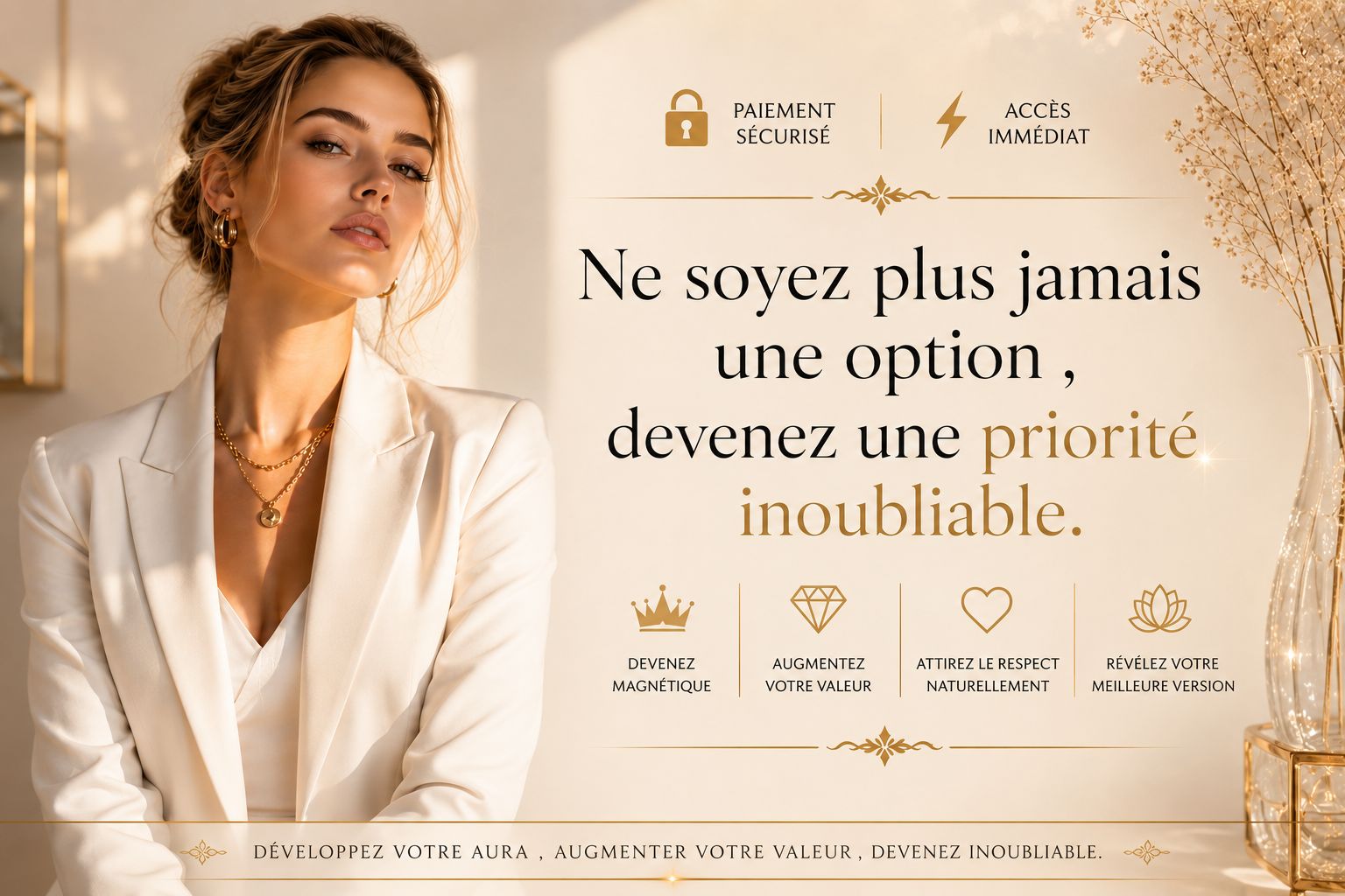 LE SECRET DE L’AURA : Rejoignez les 1% de femmes qui deviennent une Priorité Irrésistible à  Vie.