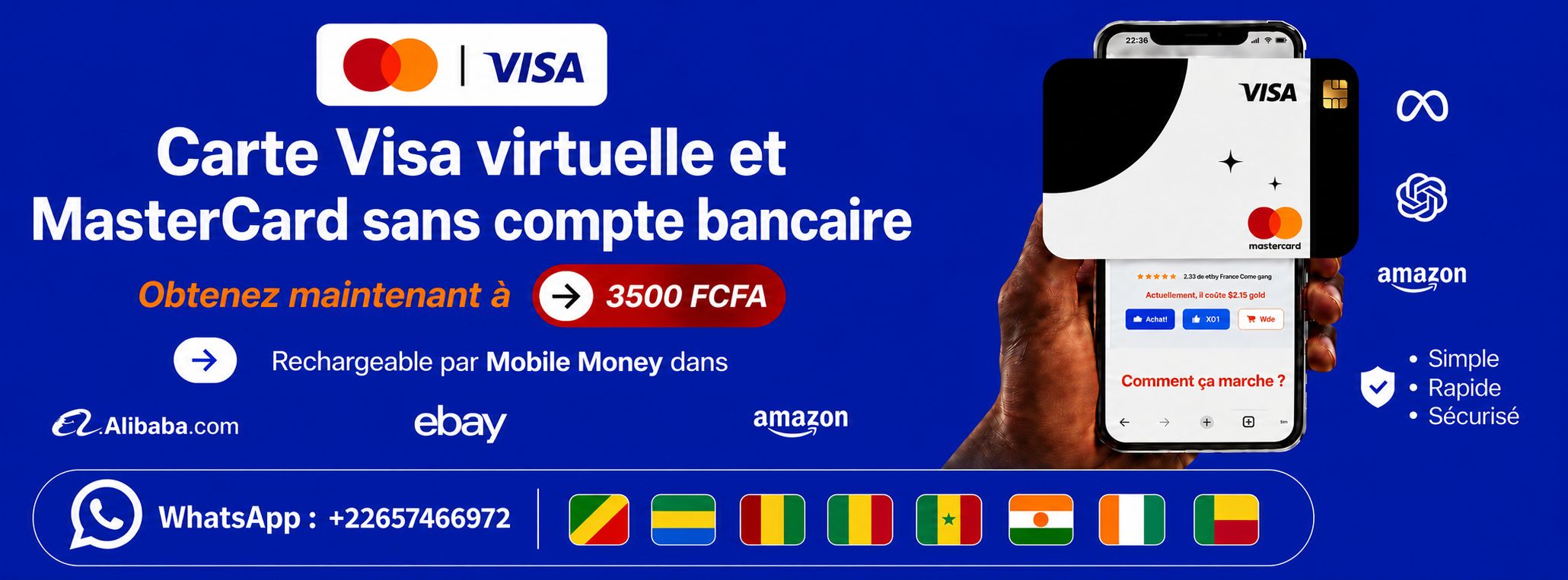 Profitez d'une carte Visa virtuelle et MasterCard sécurisée – Accès instantané
