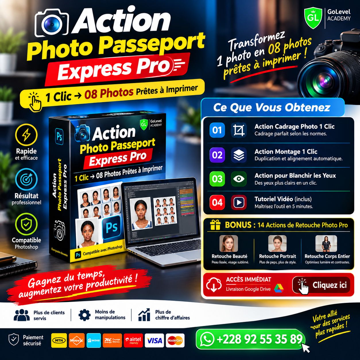 Action Photo Passeport Express Pro ( 1 Clic → 08 Photos Prêtes à Imprimer )