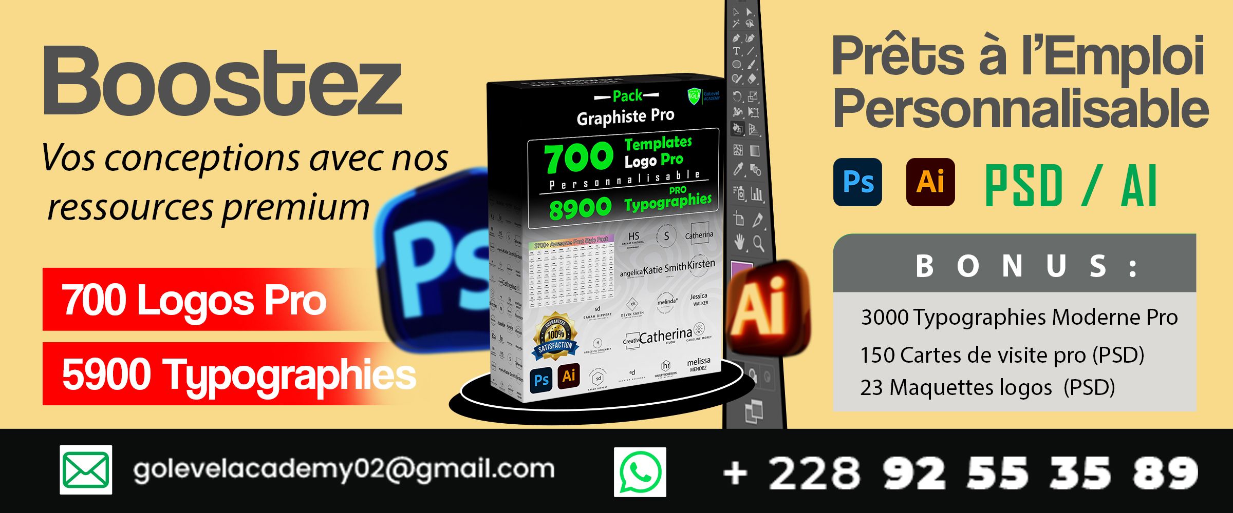 Pack Graphiste Pro : 700 Templates Logo + 8900 Typographies Premium Prêts à l’Emploi.