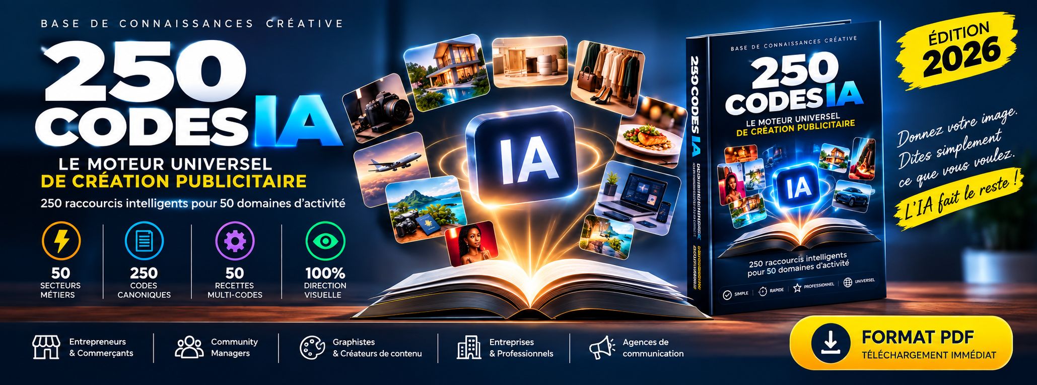 250 CODES IA : LE MOTEUR UNIVERSEL DE CRÉATION PUBLICITAIRE