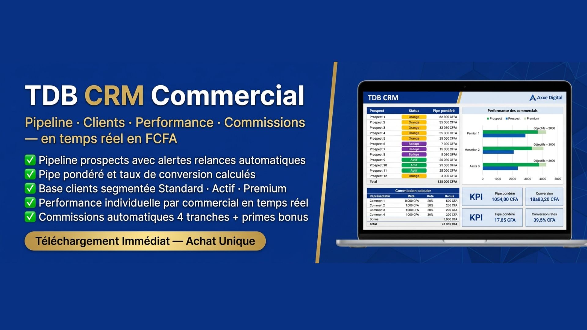 Template de Gestion CRM Commercial - Pipeline & Commissions