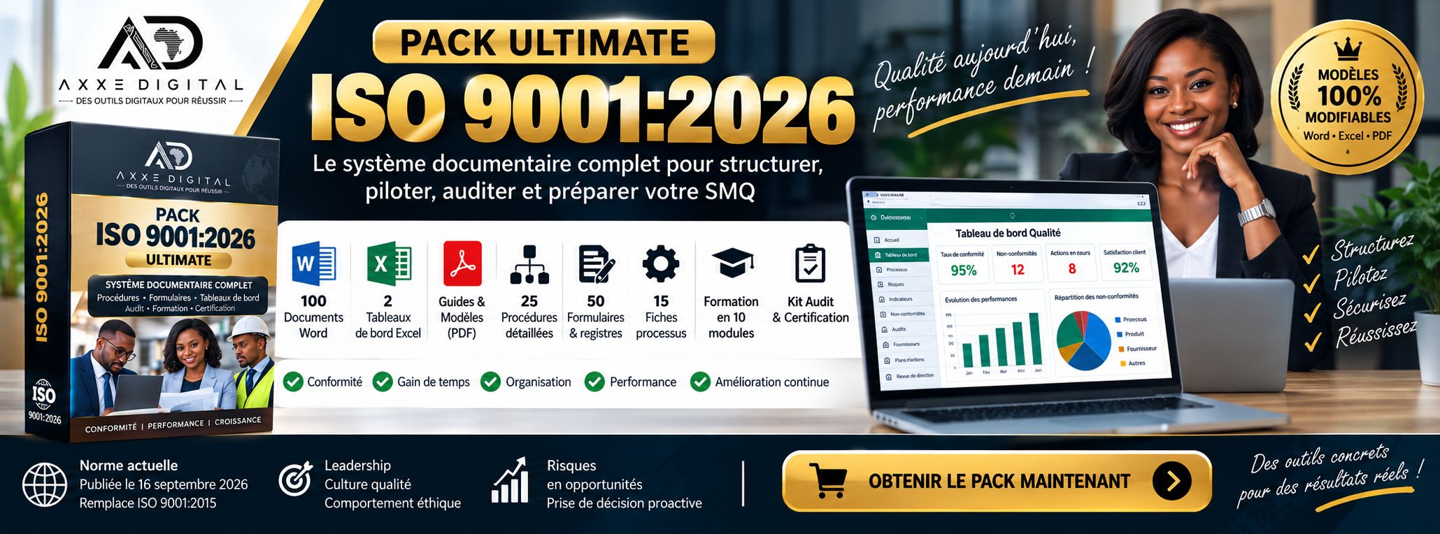 PACK ISO 9001:2026 ULTIMATE, système complet pour structurer, piloter et préparer votre SMQ