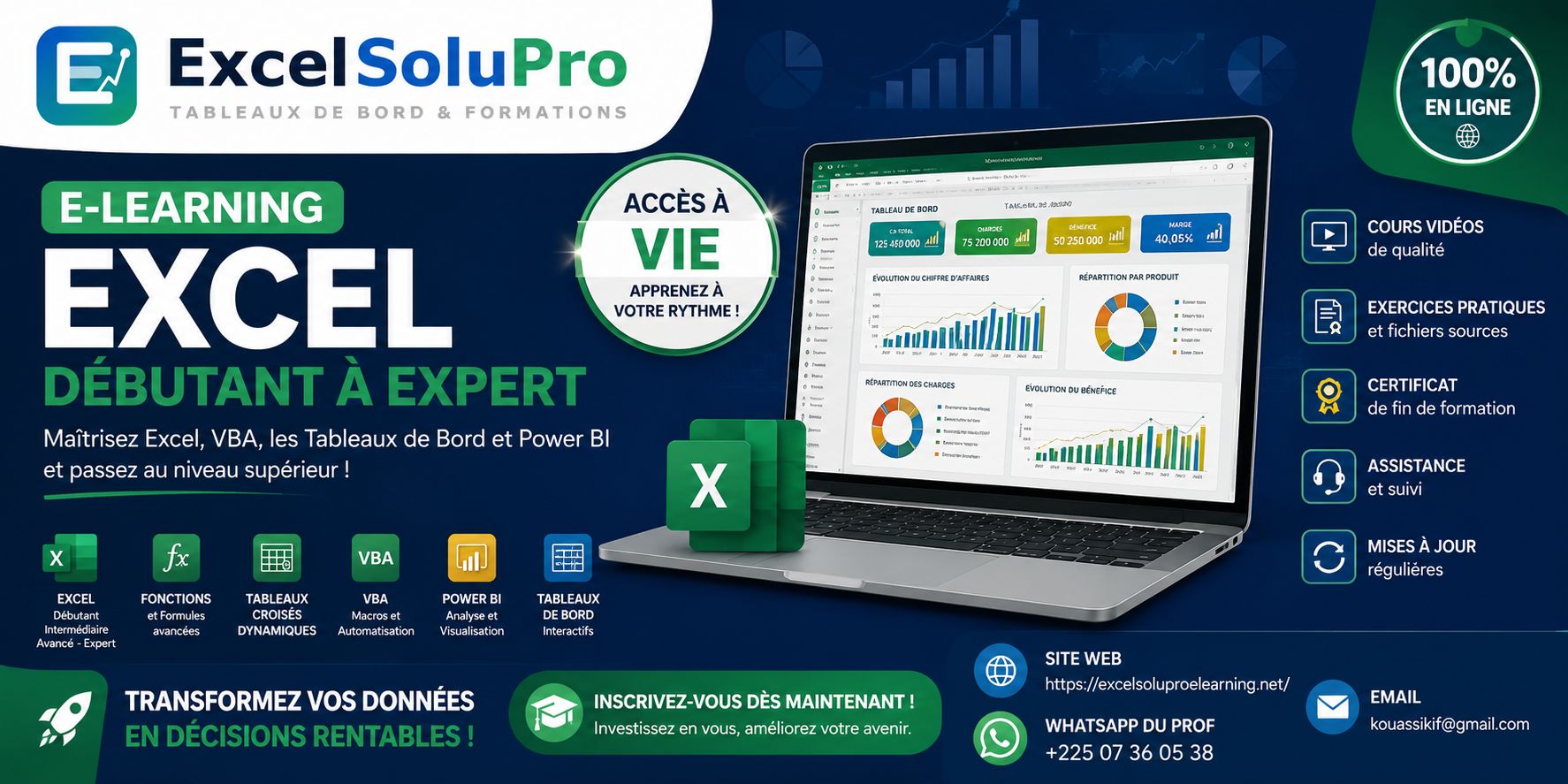 🚀 E-learning Excel SOLUPRO – Accès à vie