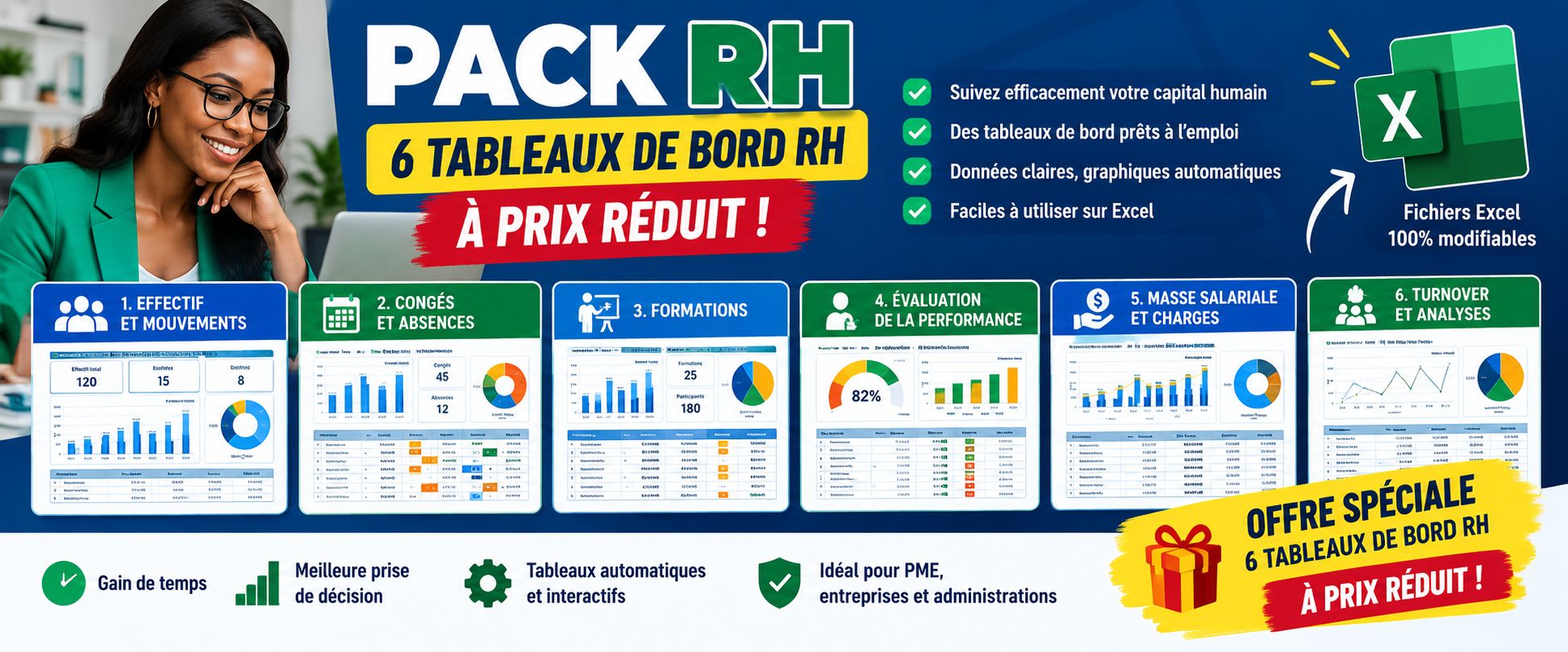 Pack RH: 6 tableaux de bord RH à prix réduit