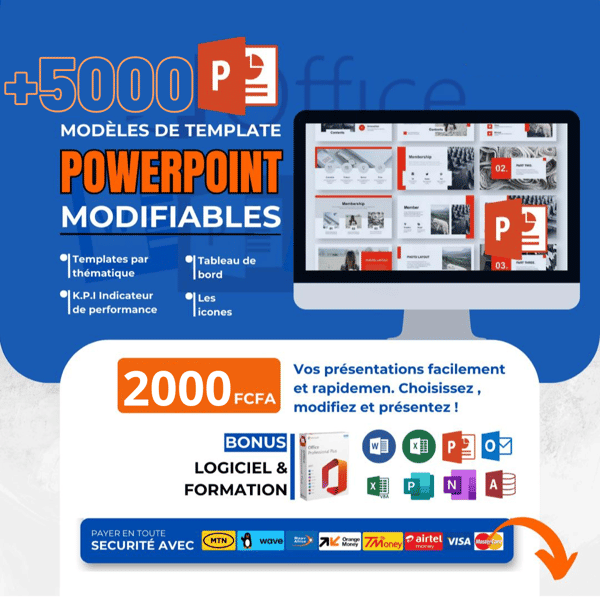 🖥️ +5000 Modèles de Template PowerPoint Modifiables & Formations Office 2021