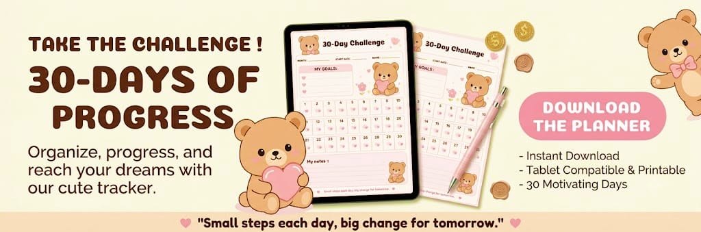 Cute Bear 30-Day Challenge Planner | Printable PDF