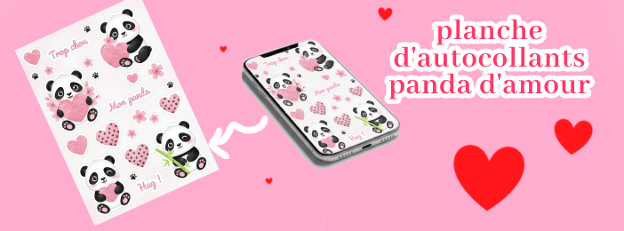 Planche d'autocollants Panda d'amour