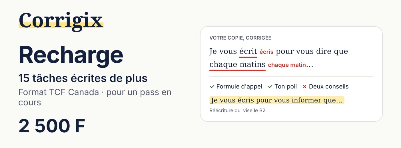 Corrigix · Recharge de 15 tâches