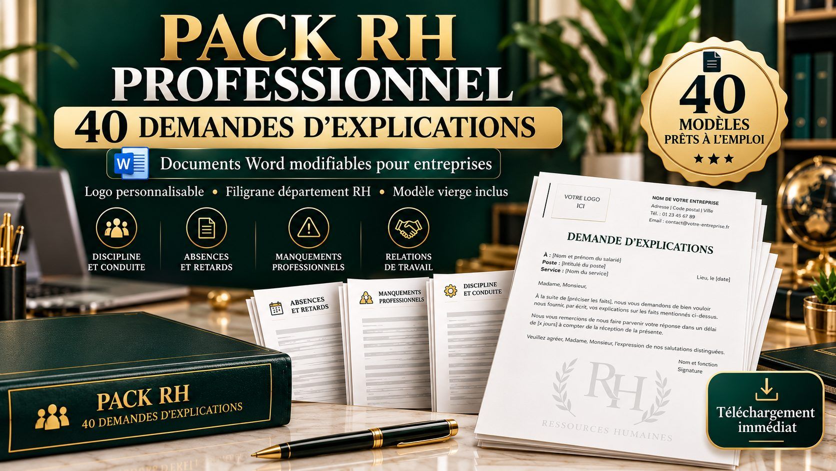 PACK RH PROFESSIONNEL — 40 Modèles de Demandes d’Explications Prêts à l’Emploi | Word Modifiable