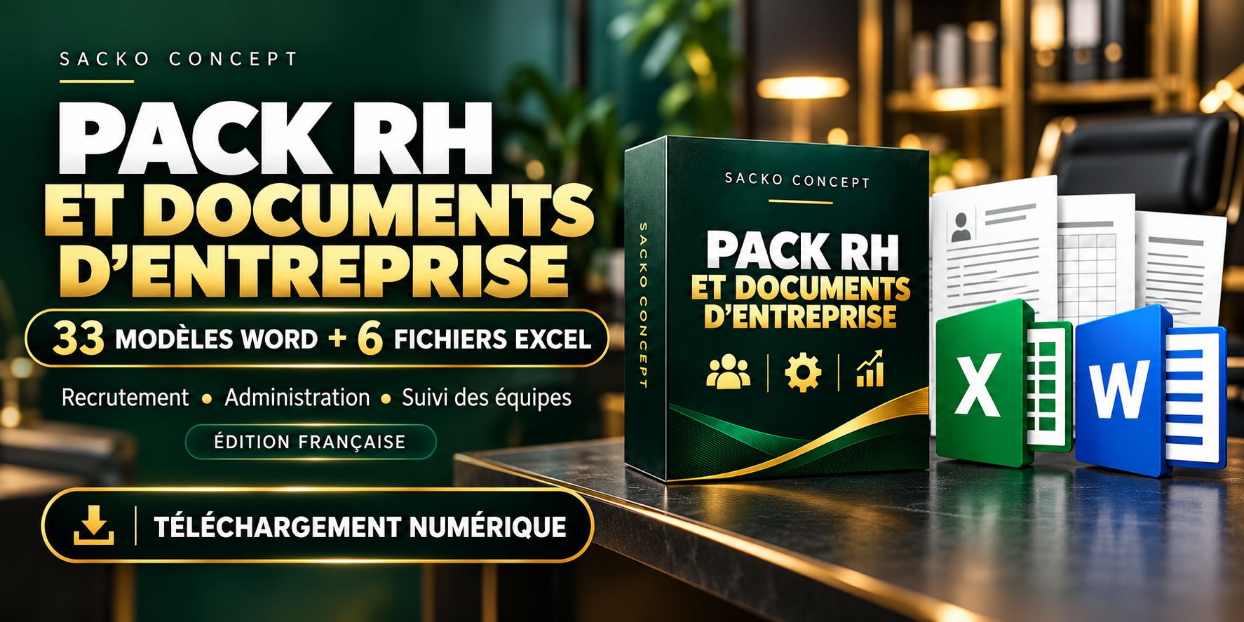 Pack RH & Documents d’Entreprise — 33 modèles Word + 6 fichiers Excel | Édition française