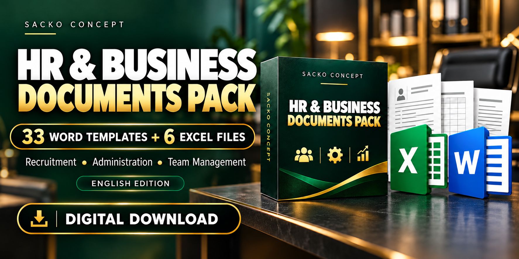 HR & Business Documents Pack — 33 Editable Word Templates + 6 Excel Files | English Edition