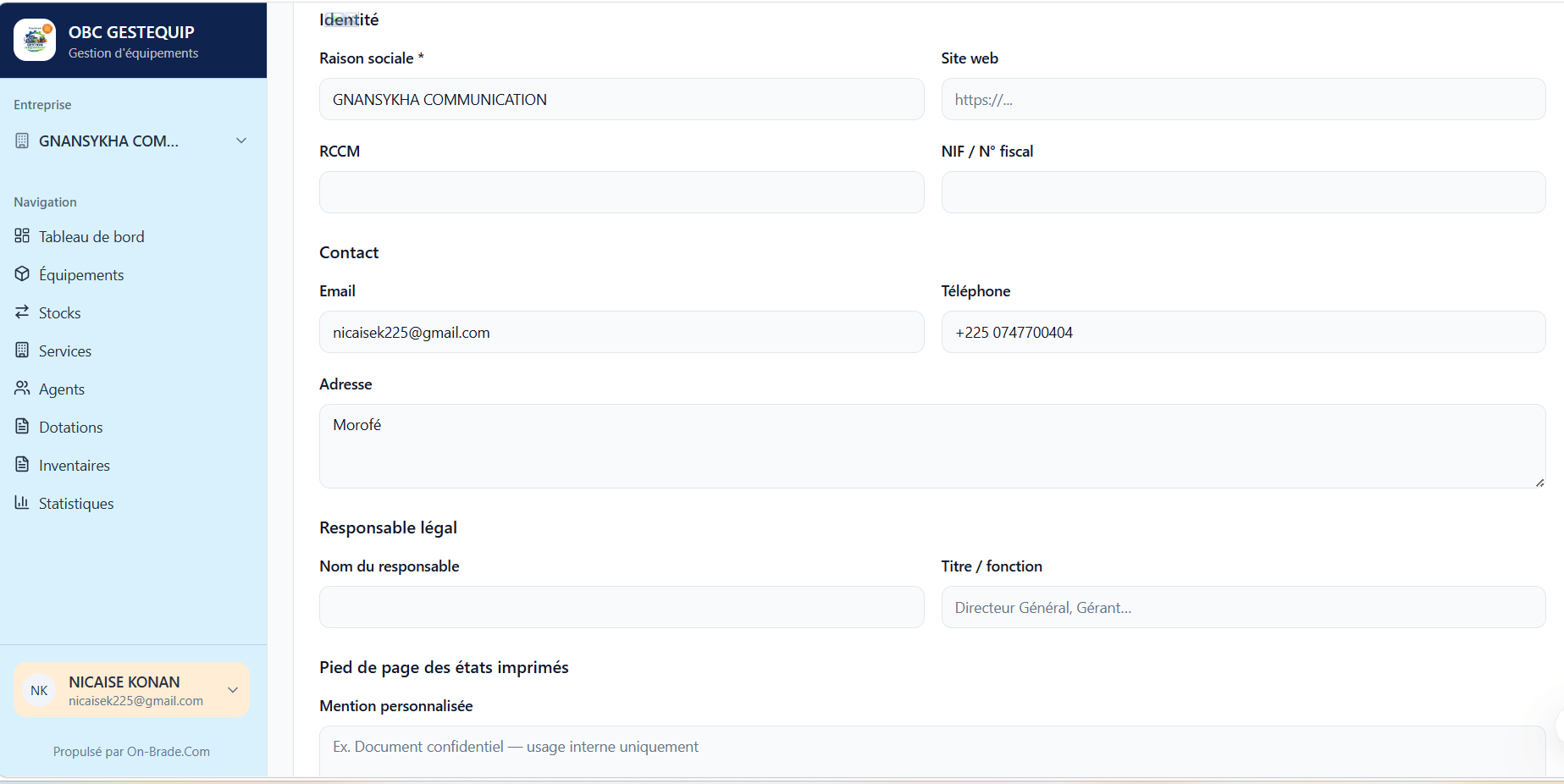 OBC GESTEQUIP — Plateforme de Gestion d'équipement et fournitures