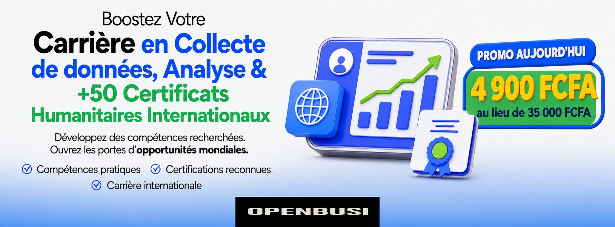 Boostez Votre Carrière en Collecte de données, Analyse et +5 Certificats Humanitaires Internationaux