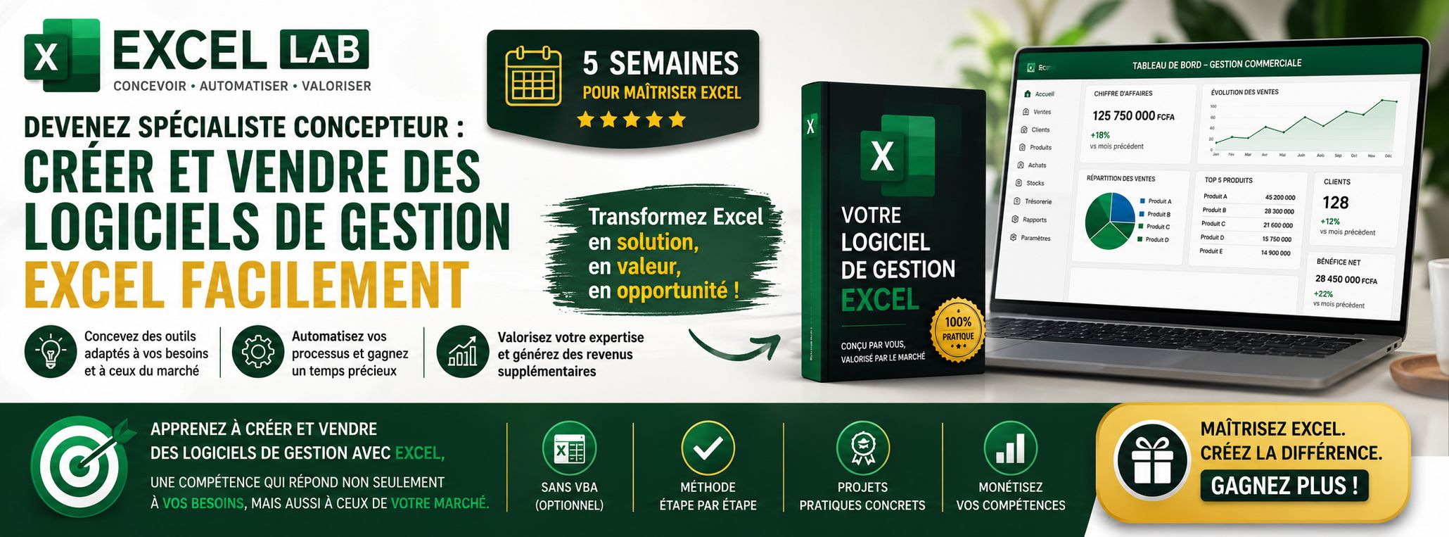 Pack Découverte Excel — Crée ton premier outil de gestion Excel (offert)