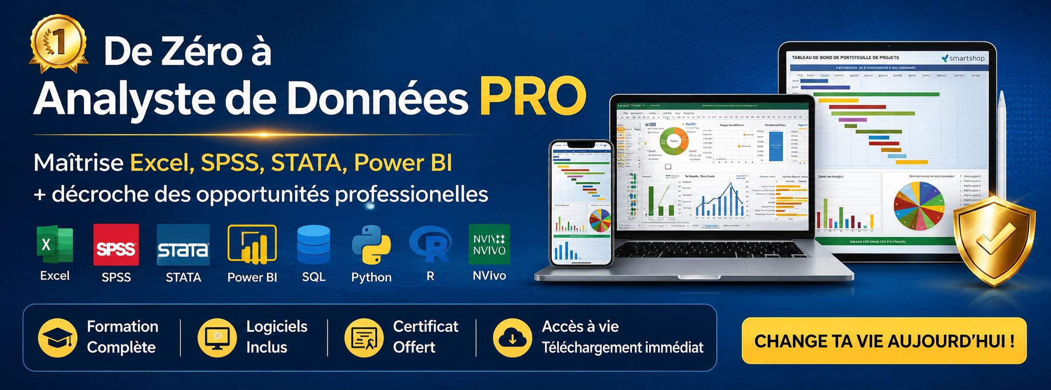 De Zéro à Analyste de Données PRO : Formation complète + logiciels + certificat – 100% pratique